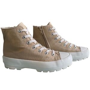 Sincerely Jules Tan Canvas HighTop Sneakers Vespa Thick Lug Sole Platform 7.5
